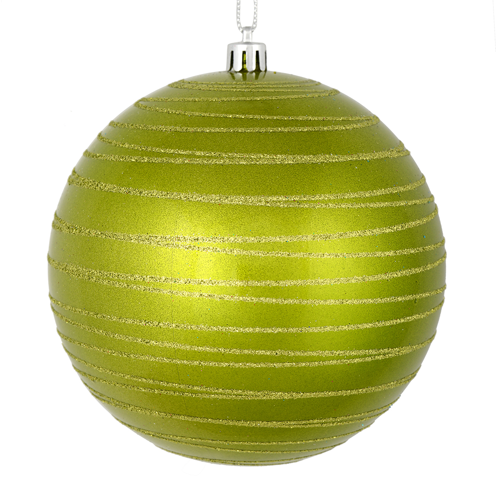 Christmastopia.com 3 Inch Lime Green Candy Glitter Lines Round Christmas Ball Ornament Shatterproof