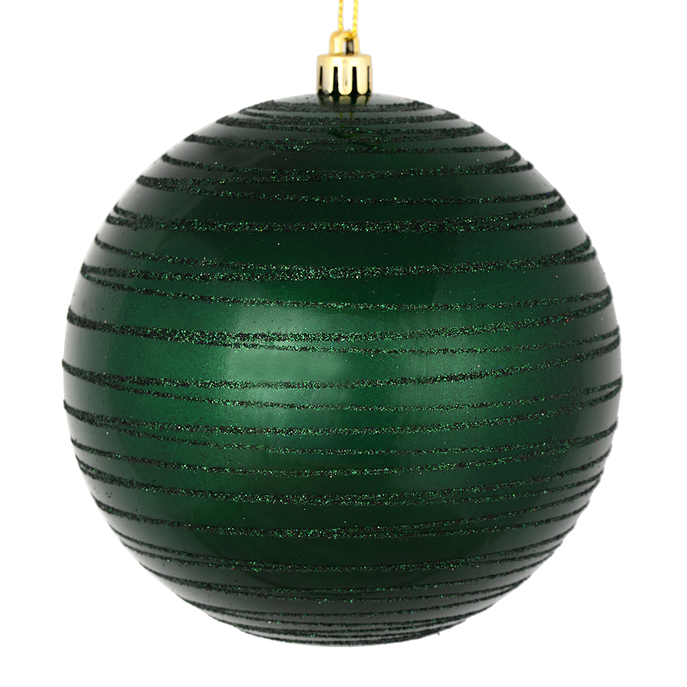 Christmastopia.com 3 Inch Midnight Green Candy Glitter Lines Round Christmas Ball Ornament Shatterproof