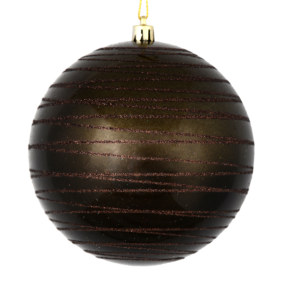 3 Inch Gunmetal Grey Candy Glitter Lines Round Christmas Ball Ornament Shatterproof