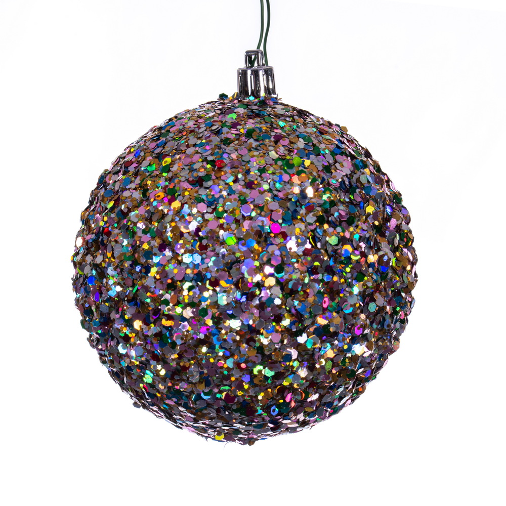 4 Inch Multi-Color Durian Sequin Matte Glitter Round Christmas Ball Ornament Shatterproof