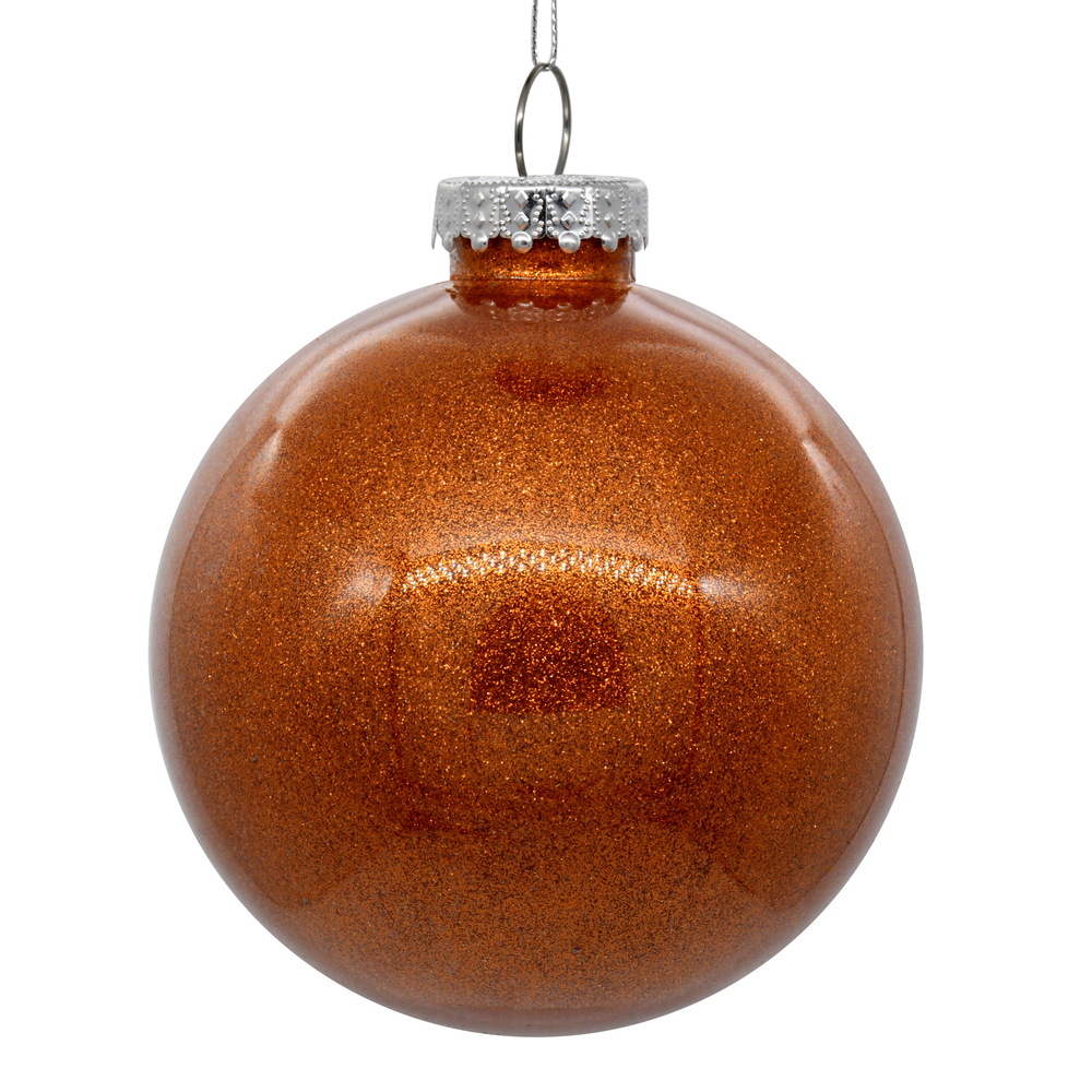 3 Inch Orange Glitter Clear Round Christmas Ball Ornament Shatterproof