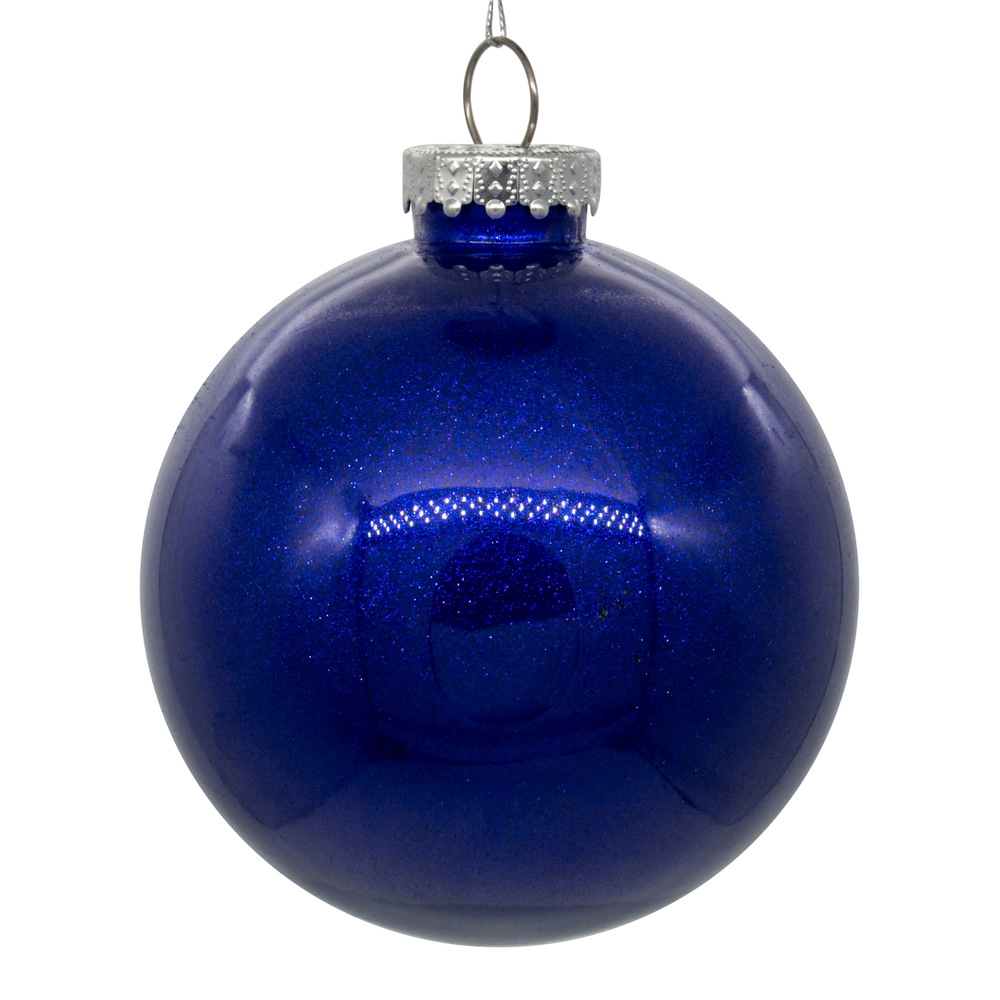 3 Inch Cobalt Blue Glitter Clear Round Christmas Ball Ornament Shatterproof