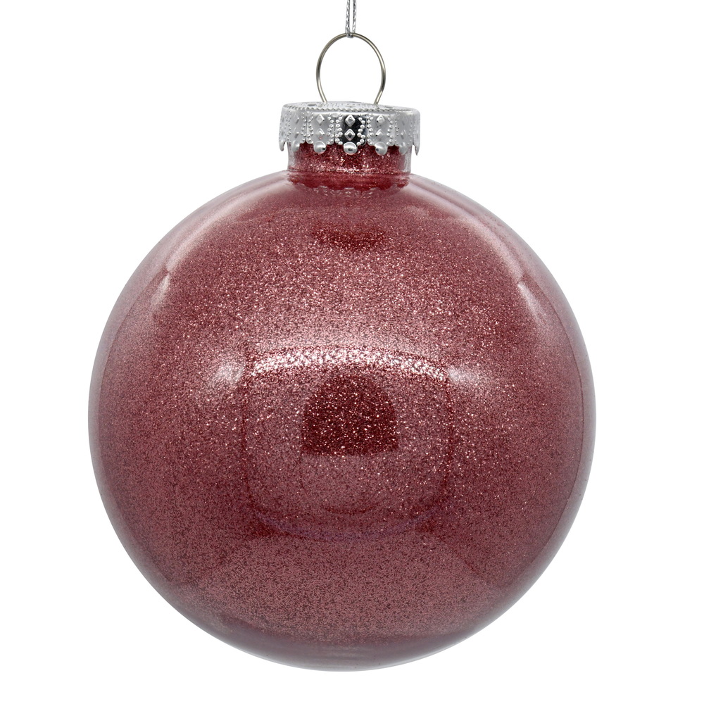 3 Inch Mauve Glitter Clear Round Christmas Ball Ornament Shatterproof