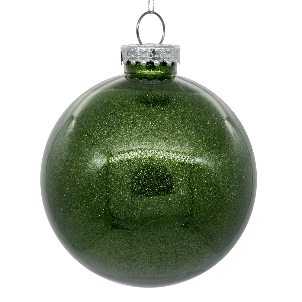 Christmastopia.com 3 Inch Moss Green Glitter Clear Round Christmas Ball Ornament Shatterproof