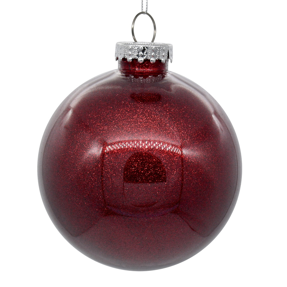 Christmastopia.com 3 Inch Burgundy Glitter Clear Round Christmas Ball Ornament Shatterproof