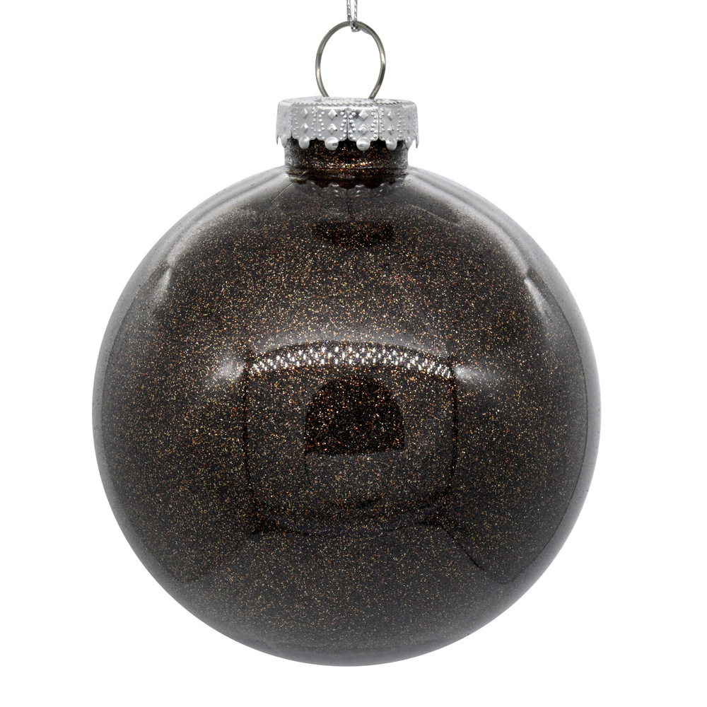 3 Inch Chocolate Glitter Clear Round Christmas Ball Ornament Shatterproof