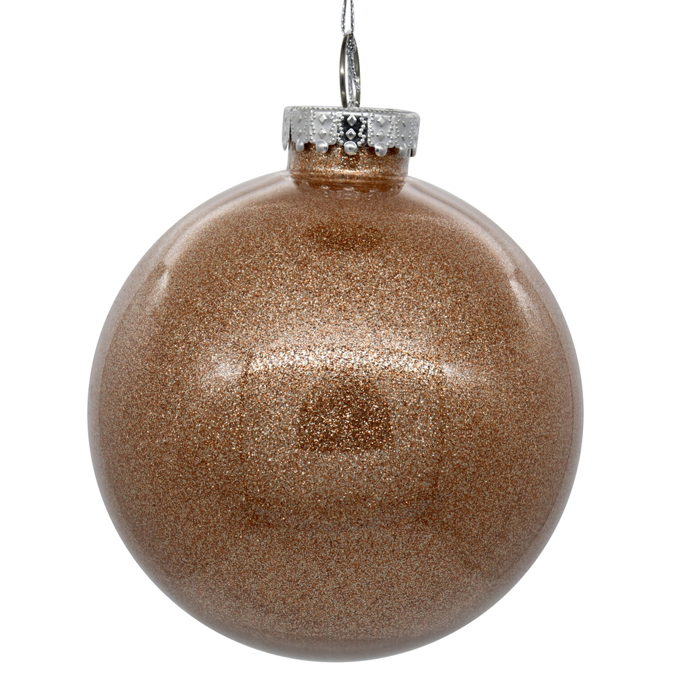 3 Inch Cafe Latte Glitter Clear Round Christmas Ball Ornament Shatterproof