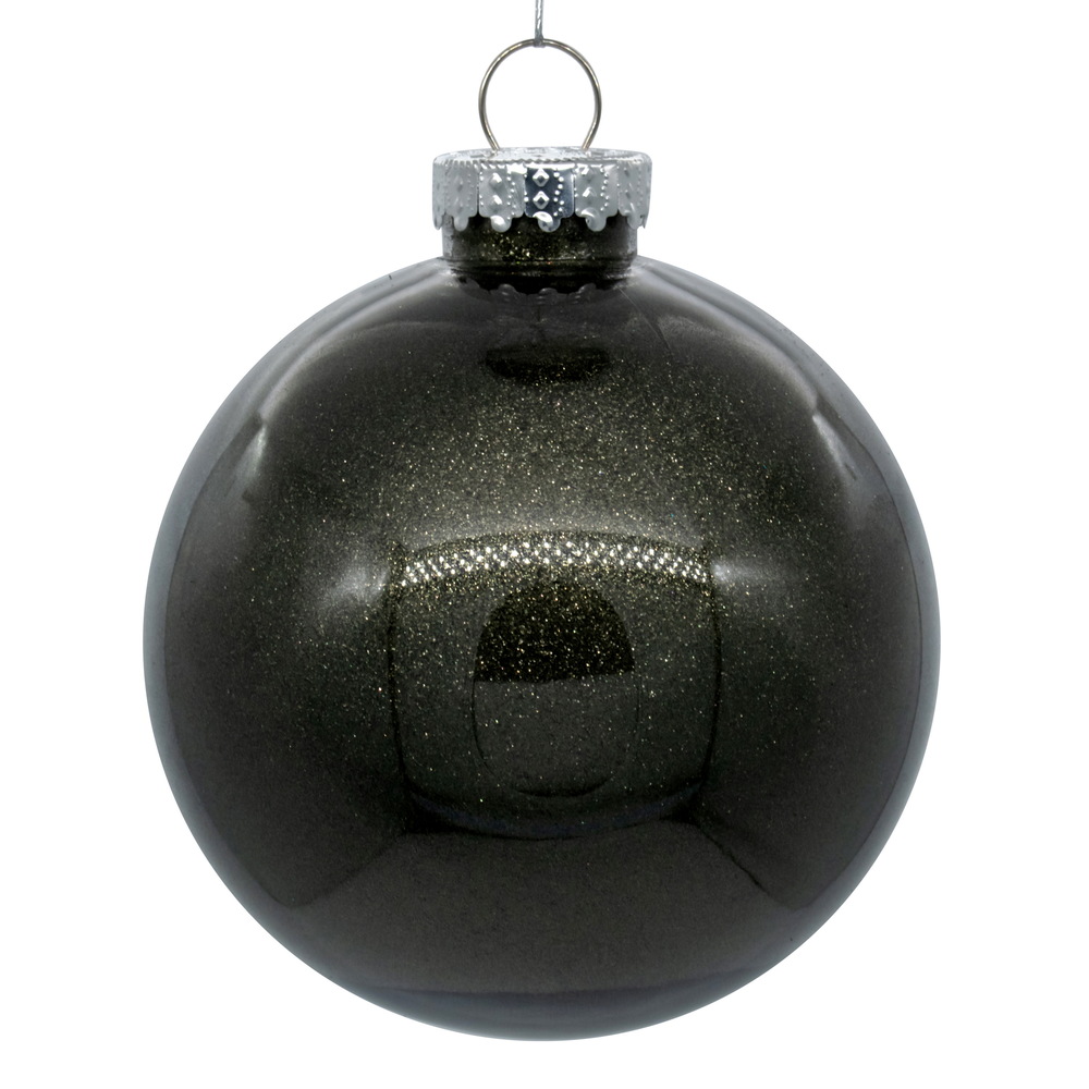 Christmastopia.com 4 Inch Gunmetal Clear Ball Glitter Round Christmas Ball Ornament Shatterproof