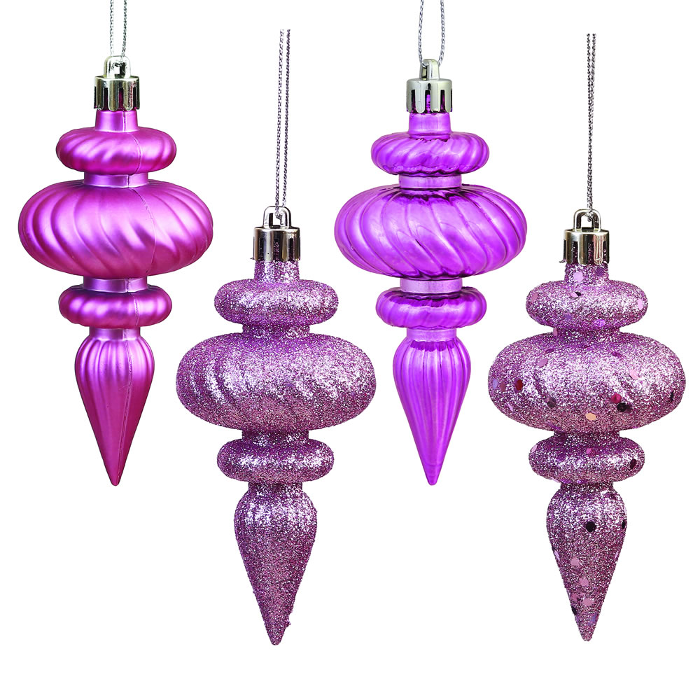 4 Inch Mauve Christmas Finial Ornament Assorted Finishes Set of 8 Shatterproof