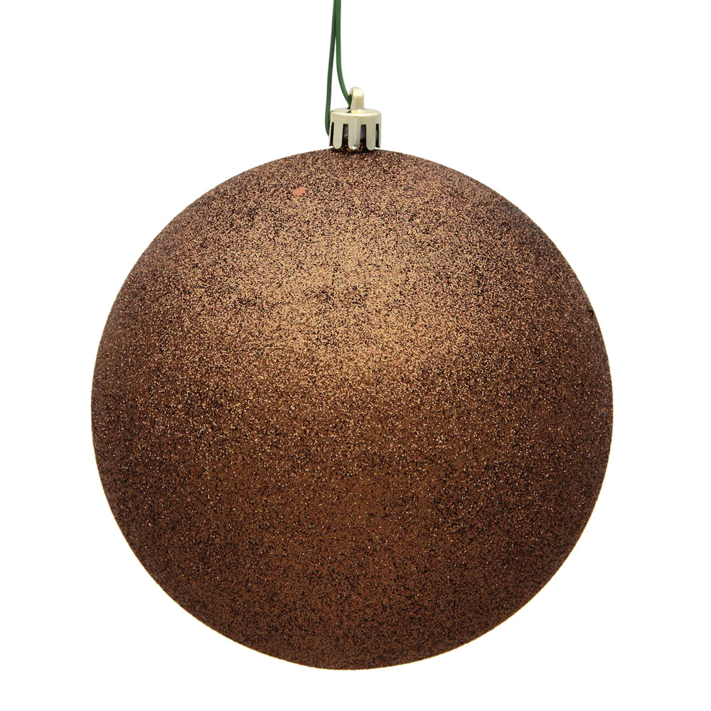 6 Inch Mocha Glitter Round Christmas Ball Ornament Shatterproof