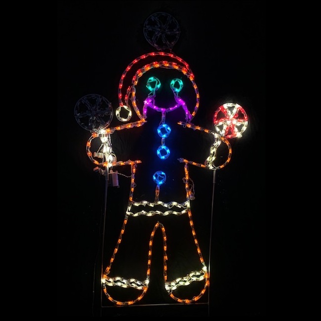 Gingerbread Man Juggling Peppermint Animated LED Lighted Outdoor Christmas Decoration