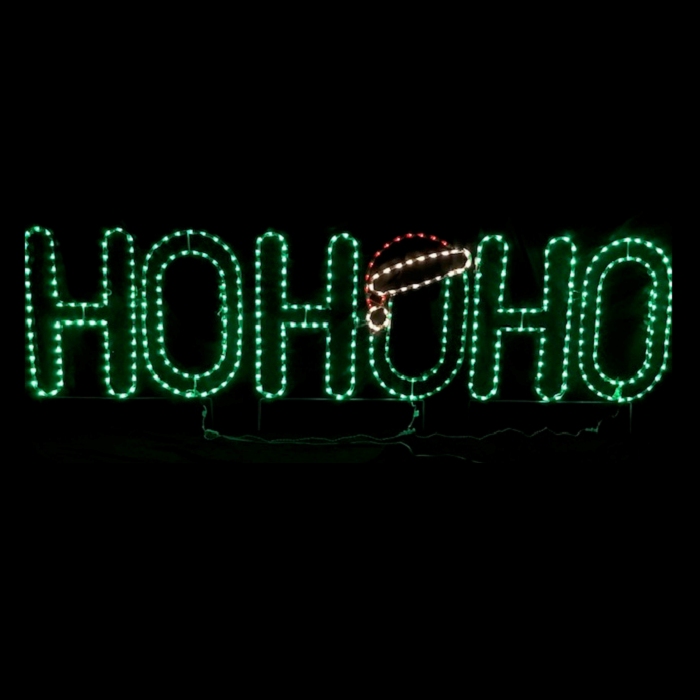HO HO HO with Santa Hat Christmas Lighted Outdoor Decoration