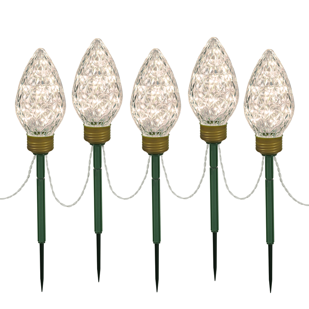 LED Faceted C9 Bulb Style Warm White Lawn Stake Christmas Pathway Light Set