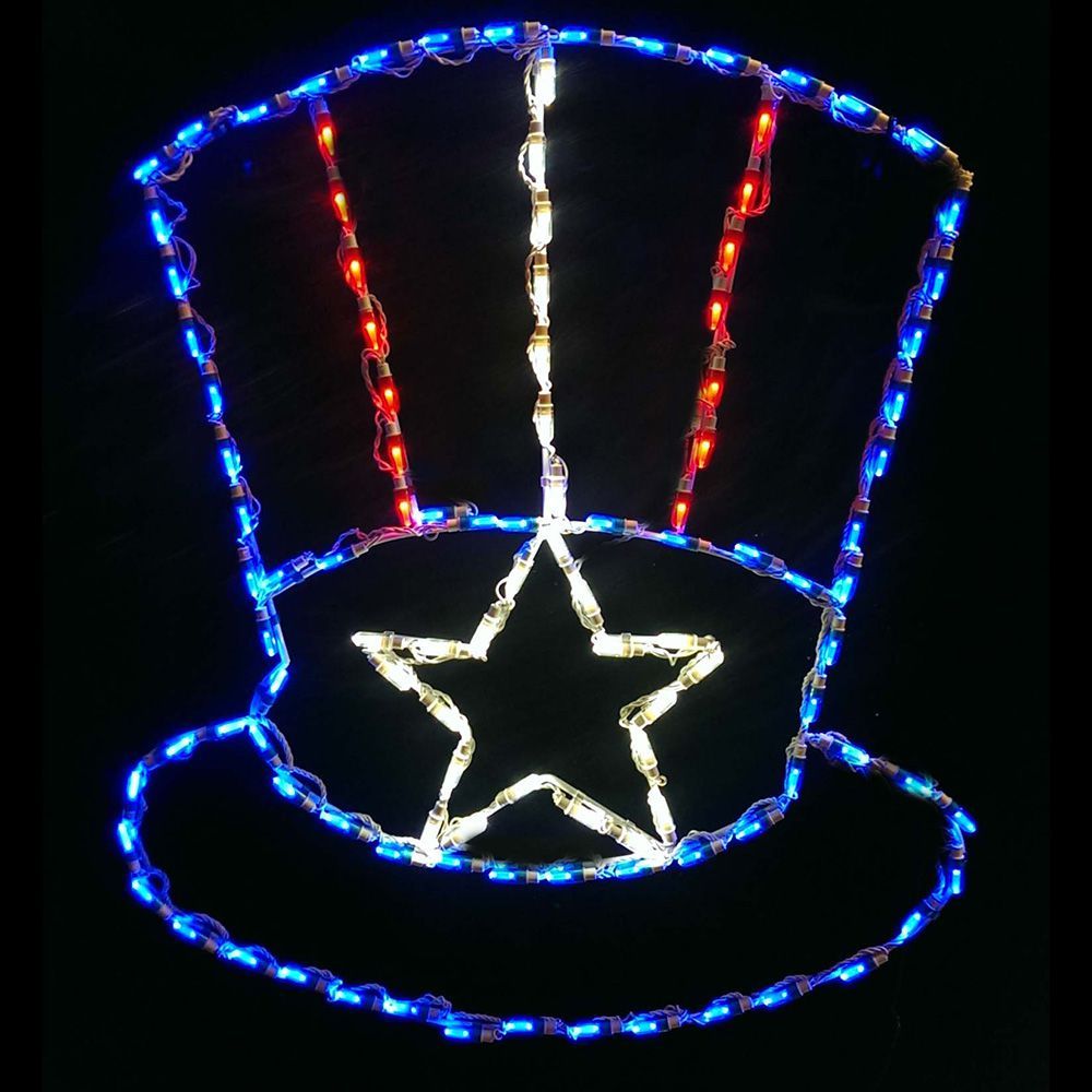 Christmastopia.com - ​​Lighted Outdoor Decorations - ​LED Lighted Patriotic Decorations - 
Uncle Sam Hat Red White Blue LED Lighted Outdoor Patriotic Decoration