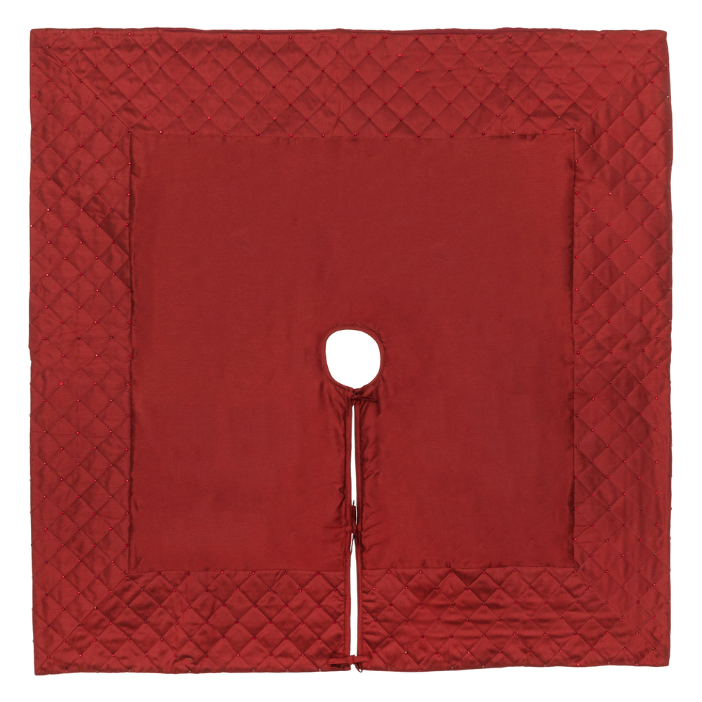 Christmastopia.com - 52 Inch Burgundy Quilt Stitch Jewel Square Christmas Tree Skirt