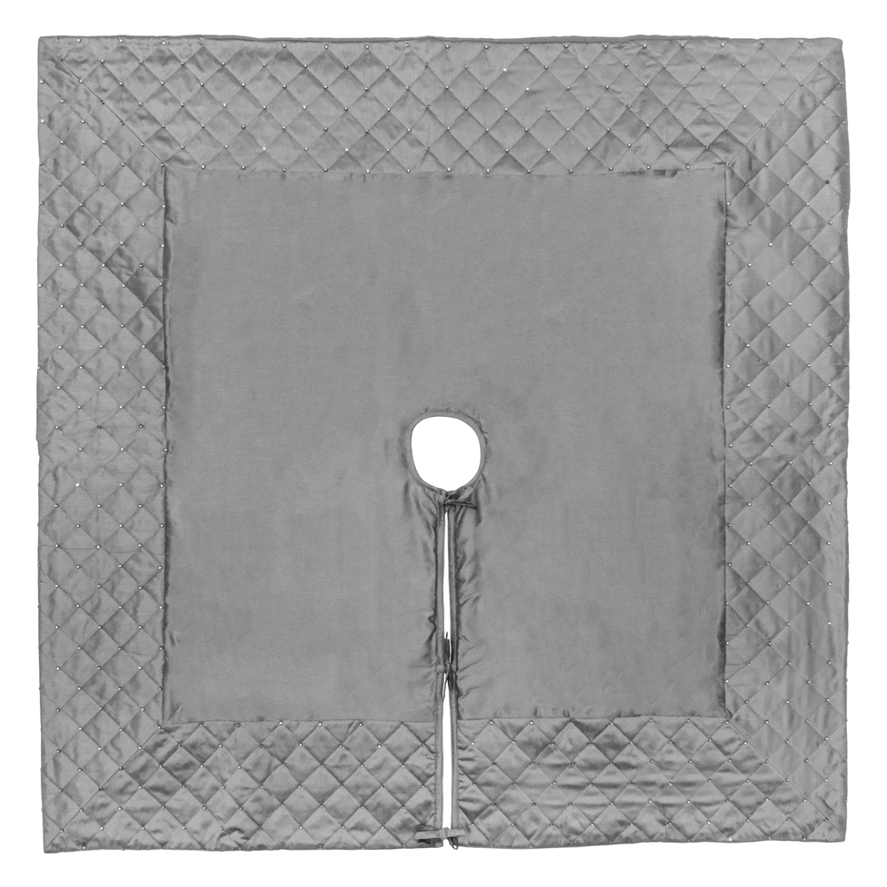 Christmastopia.com - 52 Inch Gray Quilt Stitch Decorative Jewel Square Christmas Tree Skirt