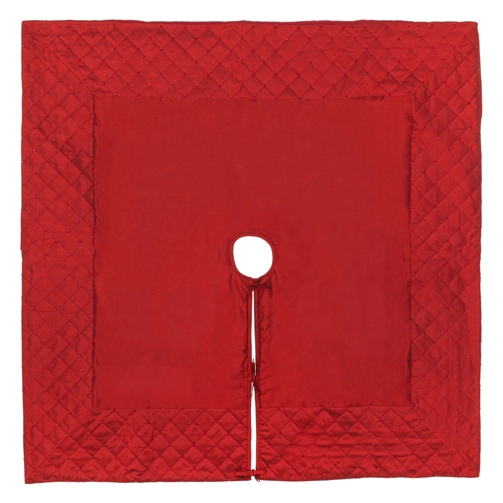 52 Inch Red Quilt Stitch Decorative Jewel Square Christmas Tree Skirt