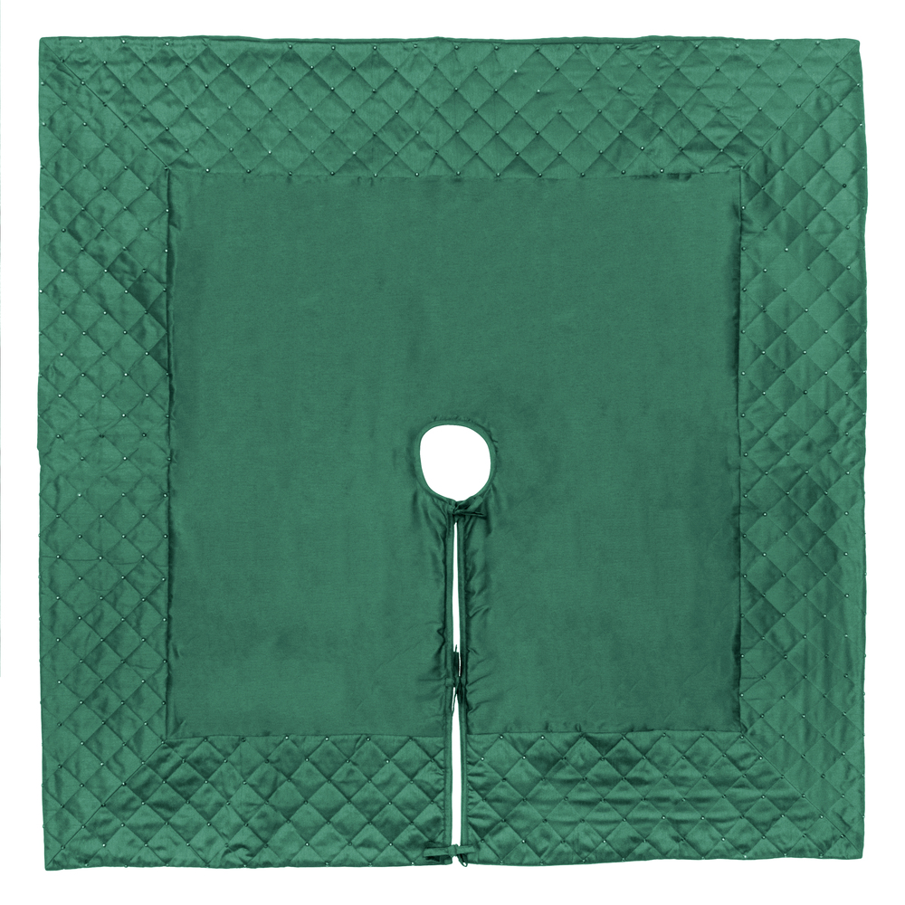 52 Inch Green Quilt Stitch Decorative Jewel Square Christmas Tree Skirt