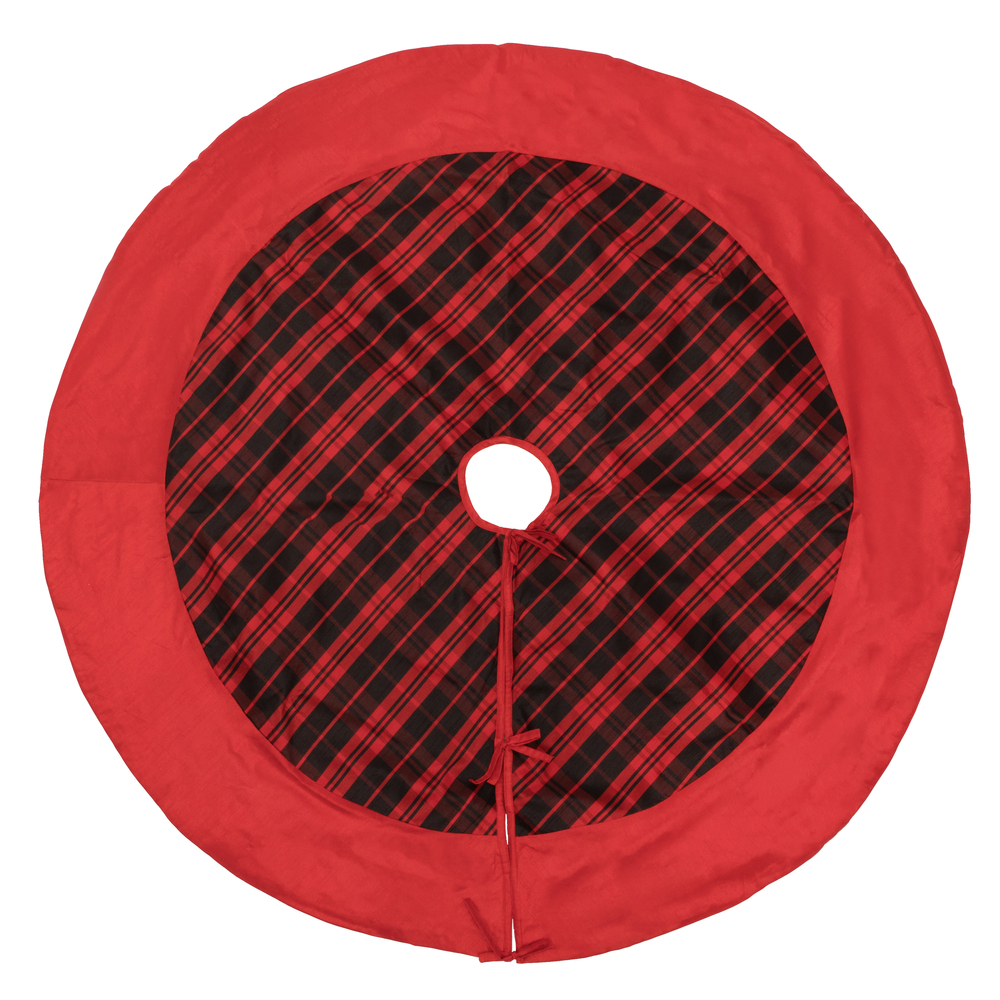 52 Inch Red Black Plaid Decorative Christmas Tree Skirt