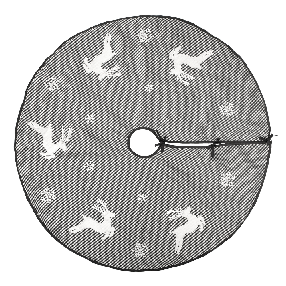 48 Inch White and Black Checkered Reindeer Decorative Christmas Tree Skirt