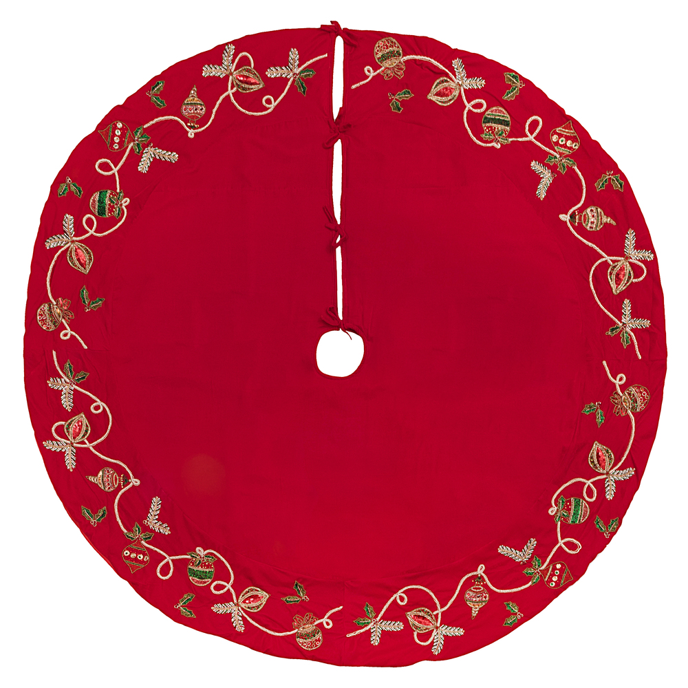 72 Inch Red Beaded Ornament Velvet Decorative Christmas Tree Skirt