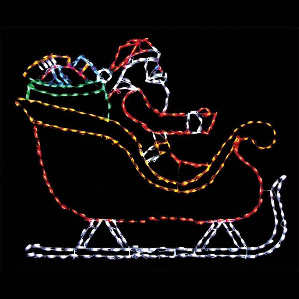 Santa Claus In Sleigh With Toy Bag LED Lighted Christmas Decoration