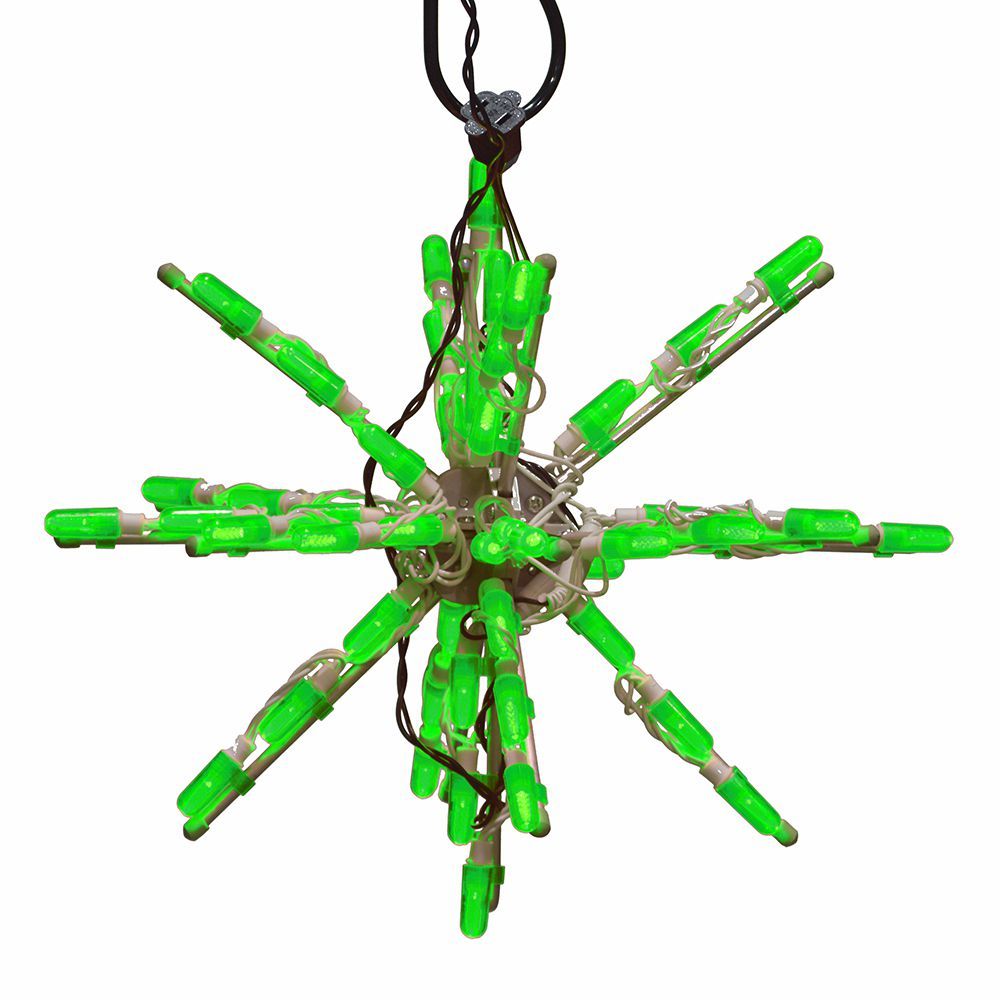 12 Inch Starburst Green Color LED Lighted Christmas Decoration Set Of 3
