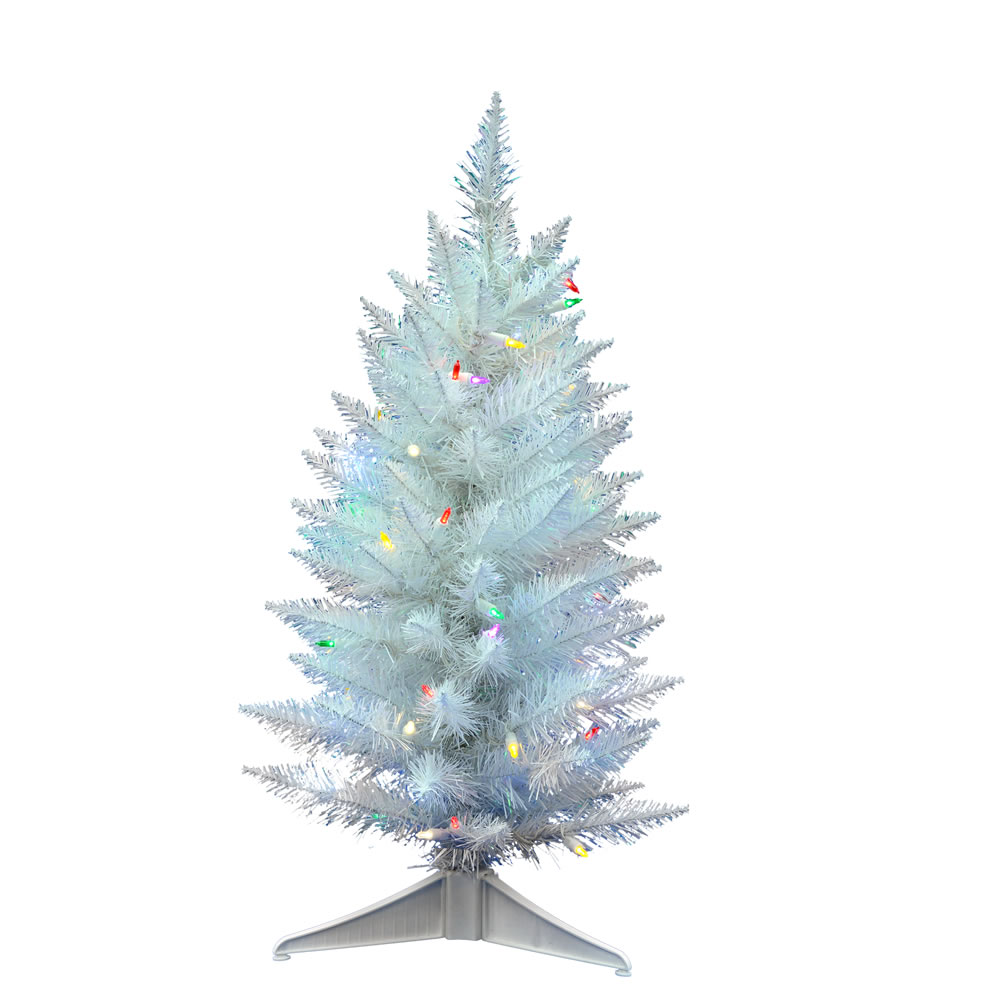 2.5 Foot Sparkle White Spruce Pencil Artificial Christmas Tabletop Tree 50 LED M5 Italian Multi Color Mini Lights