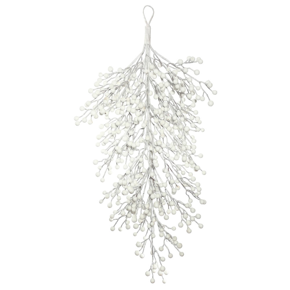 33 Inch White Glitter Berry Artificial Christmas Teardrop Unlit