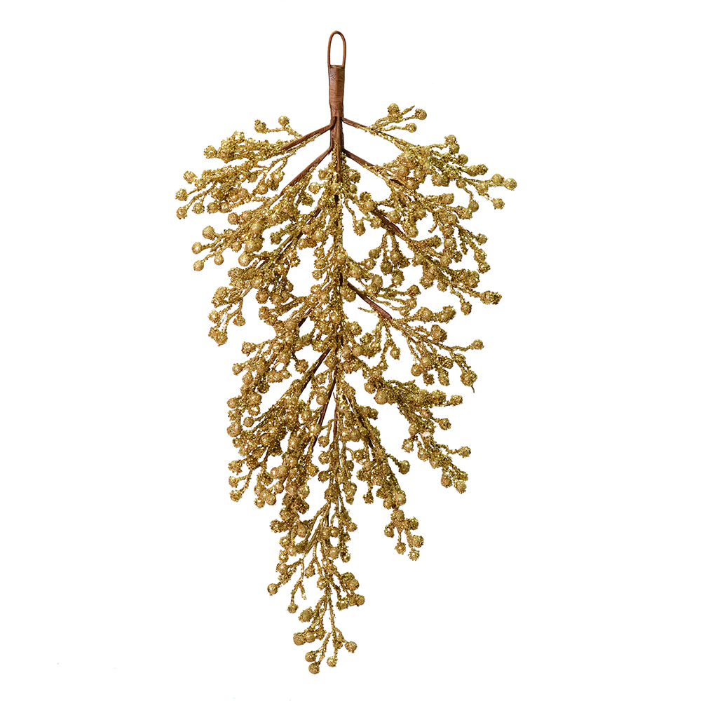 Christmastopia.com 33 Inch Gold Glitter Berry Artificial Mardi Gras Teardrop Unlit