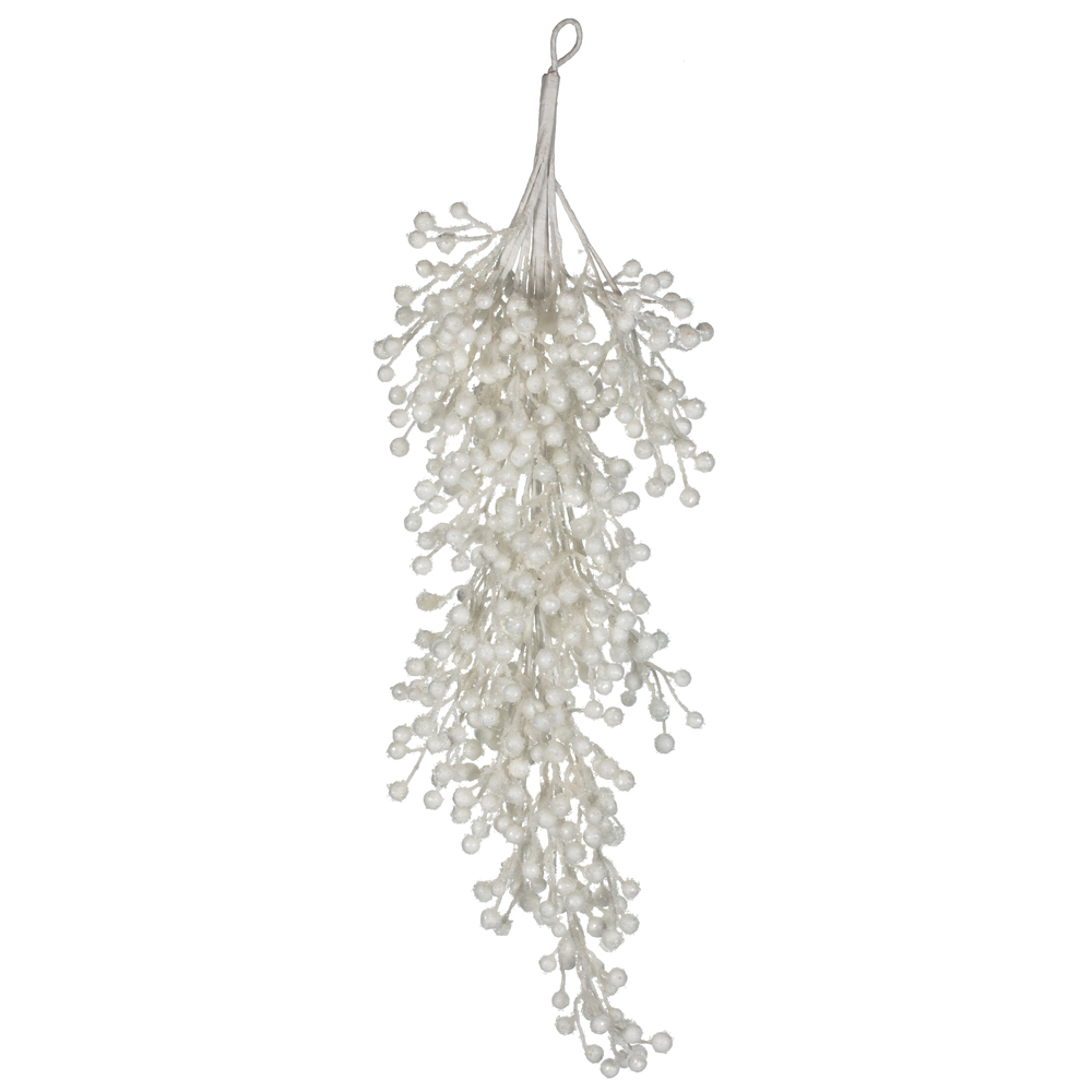 33 Inch White Glitter Berry Artificial Christmas Teardrop Unlit