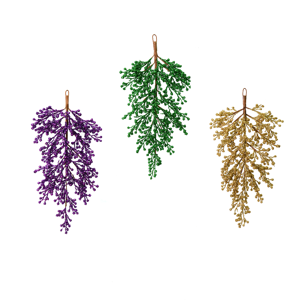 33 Inch Glitter Berry Artificial Mardi Gras Teardrop Unlit