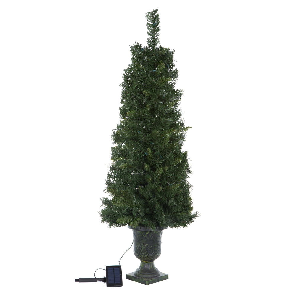 4 Foot Potted Artificial Christmas Tree 100 DuraLit LED M5 Italian Warm White Mini Solar Lights