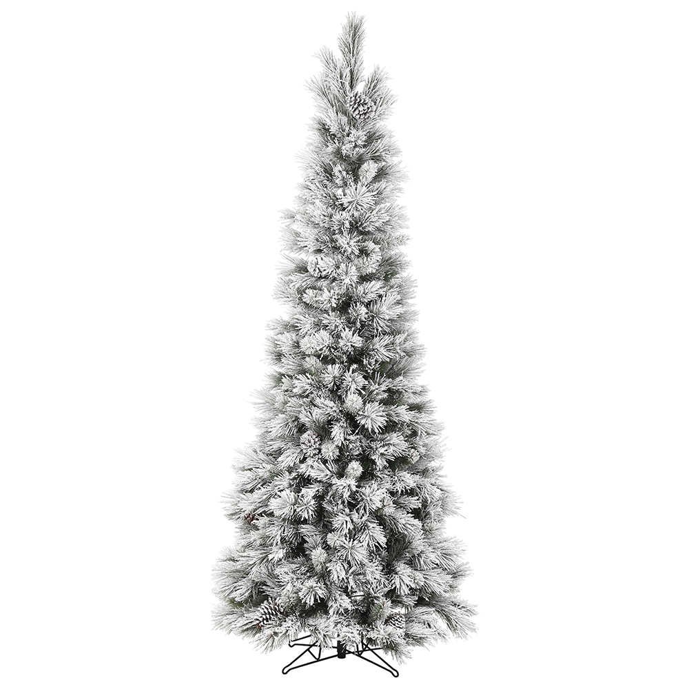 7 Foot Flocked Ames Pine Pencil Artificial Christmas Tree Unlit