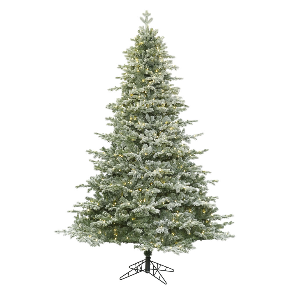 10 Foot Frosted Denton Spruce Artificial Christmas Tree 1200 DuraLit LED M5 Italian Warm White Mini Lights