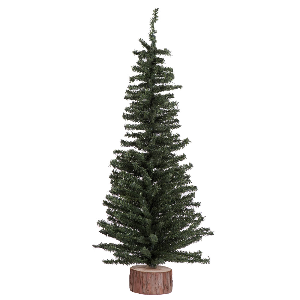 24 Inch Mini Pine Artificial Christmas Village Tree Wood Base Unlit