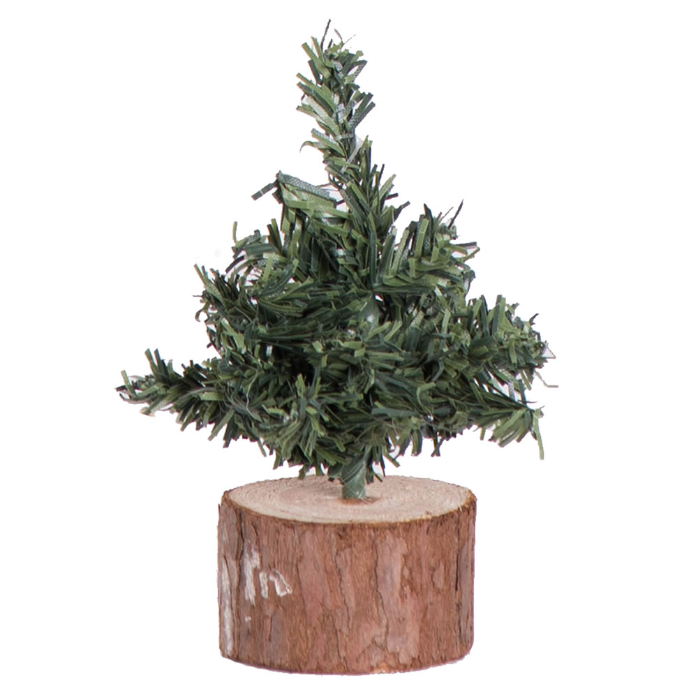 4 Inch Mini Pine Artificial Christmas Village Tree Wood Base Unlit