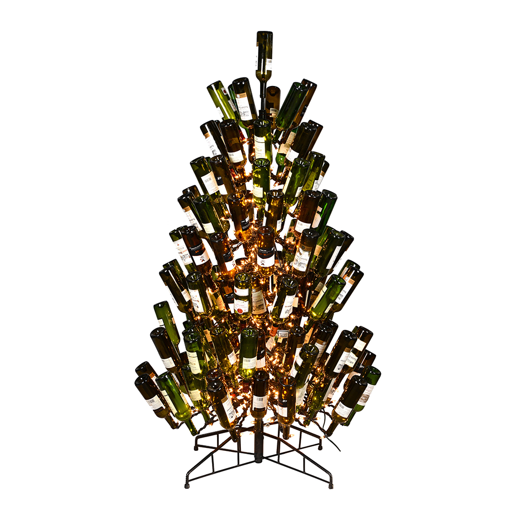 6 Foot Wine Bottle Black Christmas Tree 600 DuraLit Incandescent Clear Mini Lights