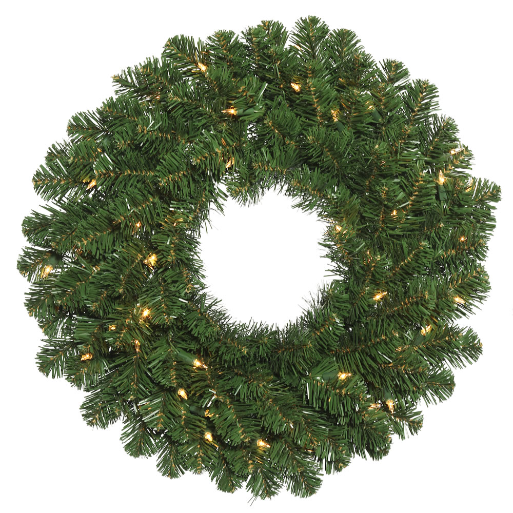 7 Foot Oregon Fir Artificial Christmas Wreath 800 DuraLit Incandescent Clear Mini Lights