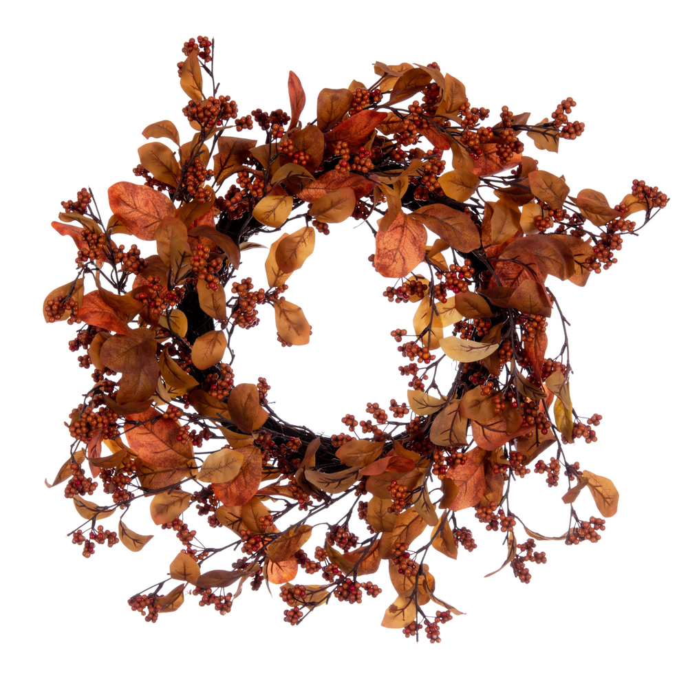 22 Inch Orange Fall Leaves and Berries Artificial Christmas Wreath Unlit