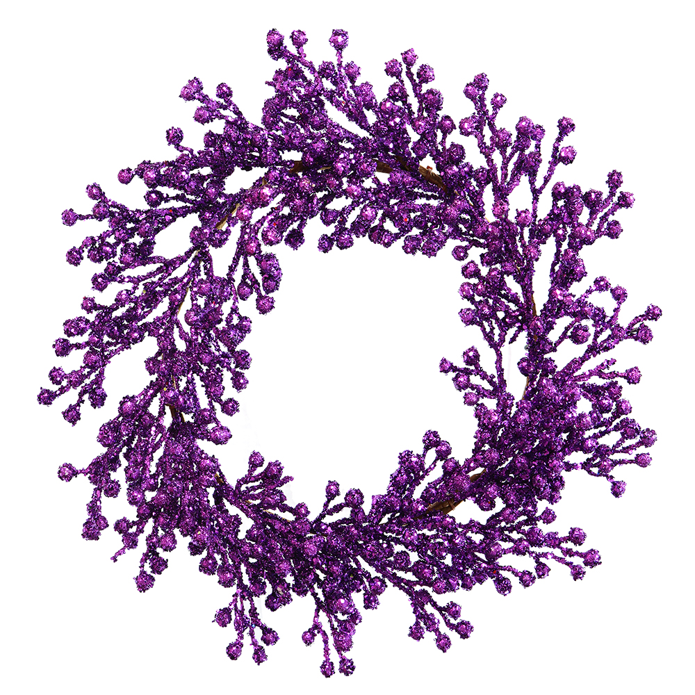 33 Inch Purple Glitter Berry Artificial Mardi Gras Wreath Unlit
