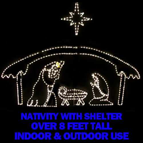 Nativity Manger with 3 Piece Holy Family Set plus Star LED Lighted Christmas Decoration