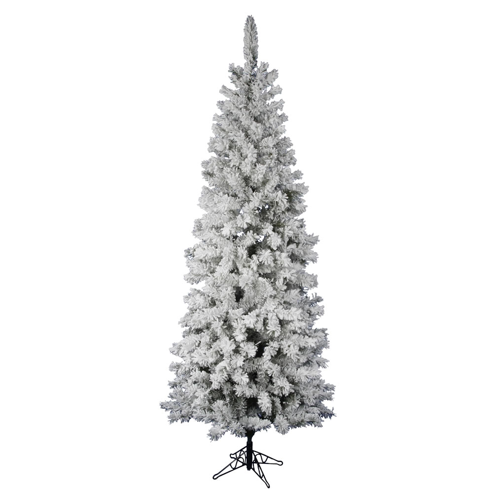 7.5 Foot Flocked Pacific Pencil Artificial Christmas Tree Unlit