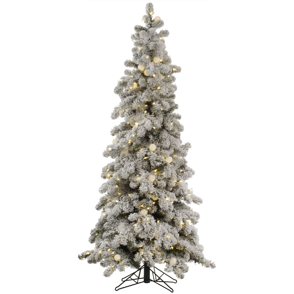 Christmastopia.com 4 Foot Flocked Kodiak Artificial Christmas Tree 150 DuraLit LED M5 Italian Warm White Mini Lights with 25 G40 LED Frosted White Globe Lights