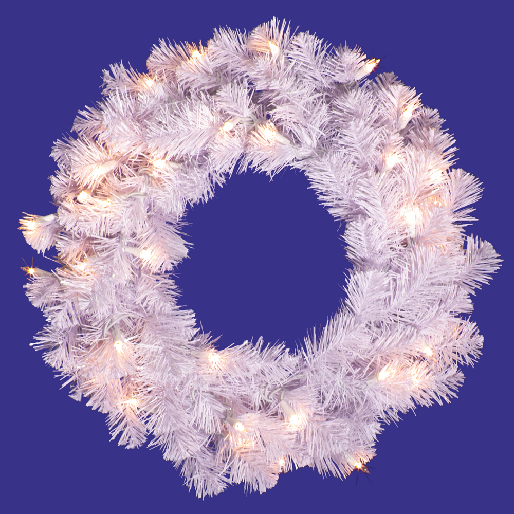 20 Inch Crystal White Wreath 50 LED Warm White Lights