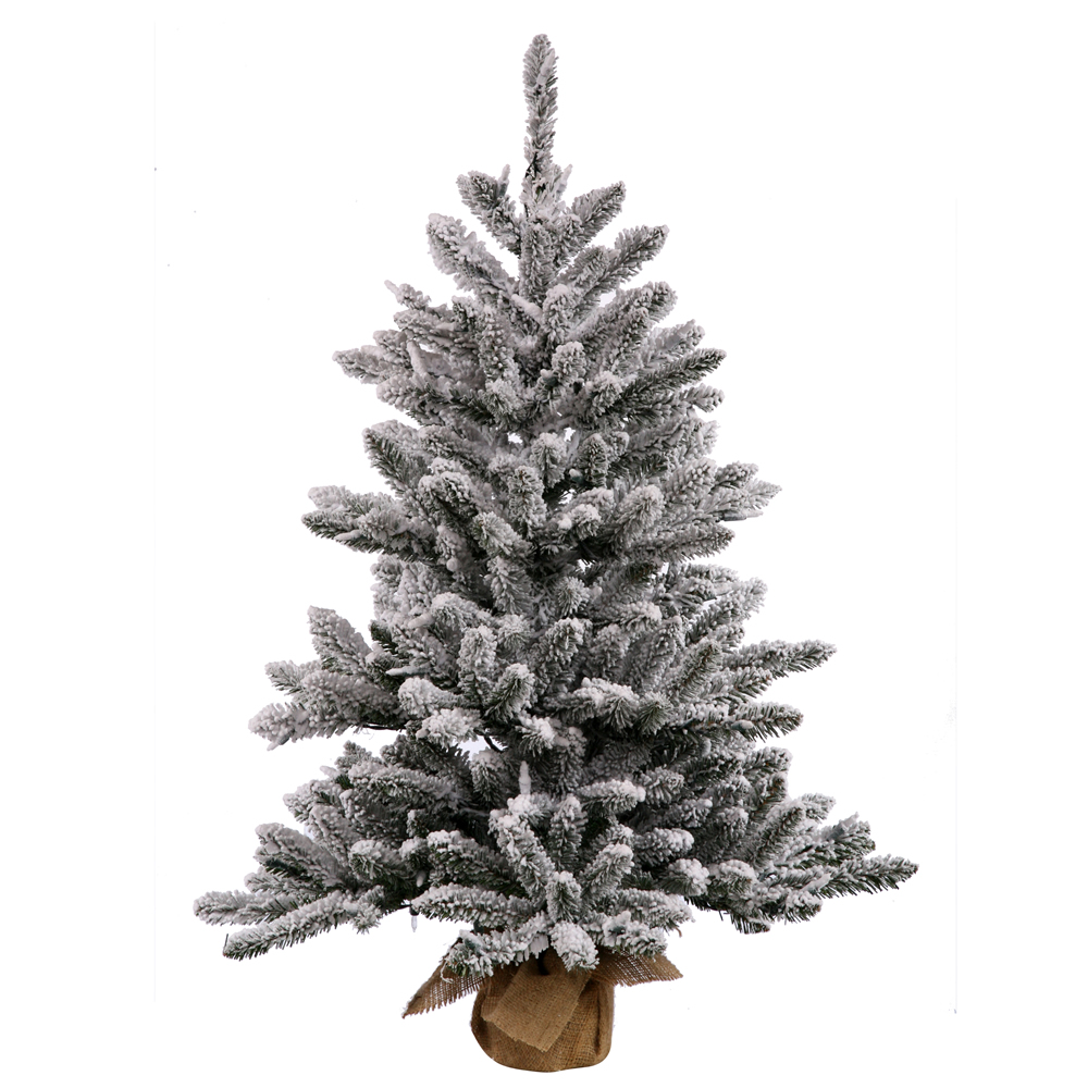 3.5 Foot Unlit Flocked Anoka Pine Artificial Christmas Tree Burlap Base Unlit