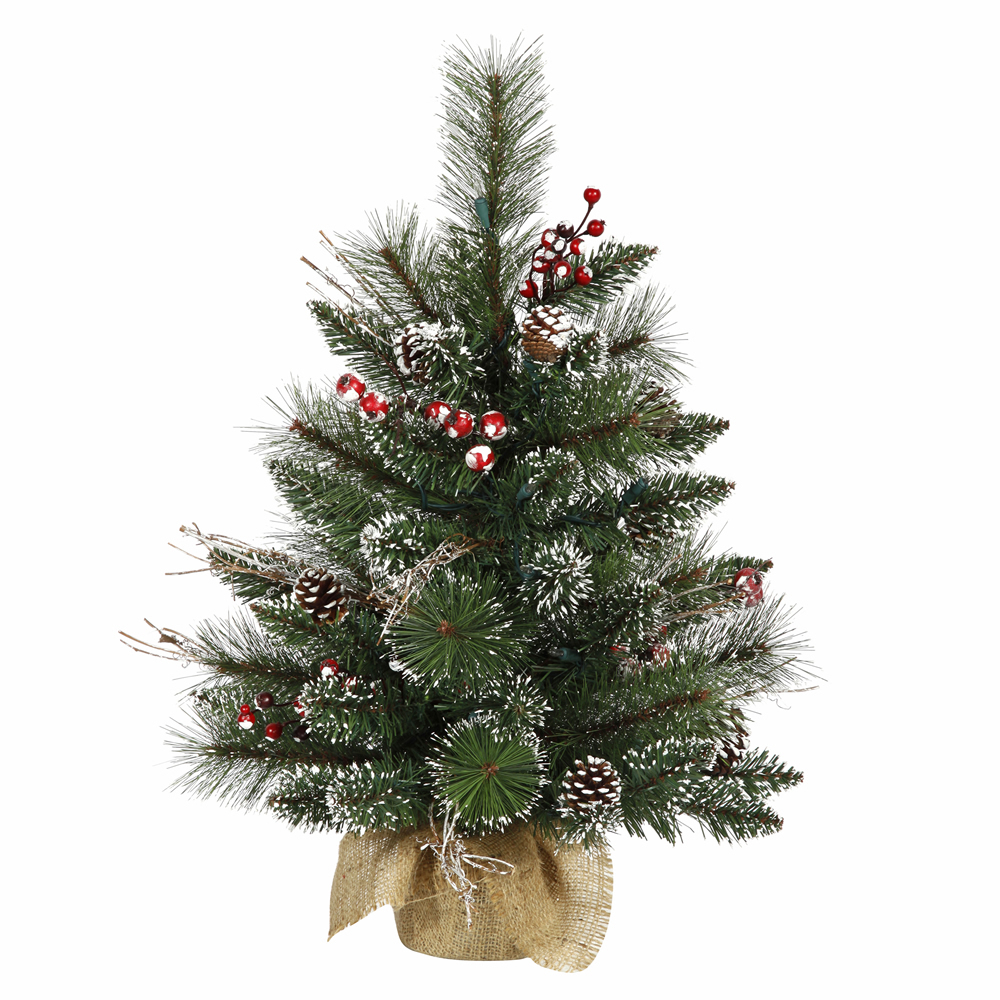 2 Foot Snow Tipped Pine Berry Artificial Christmas Tree Unlit