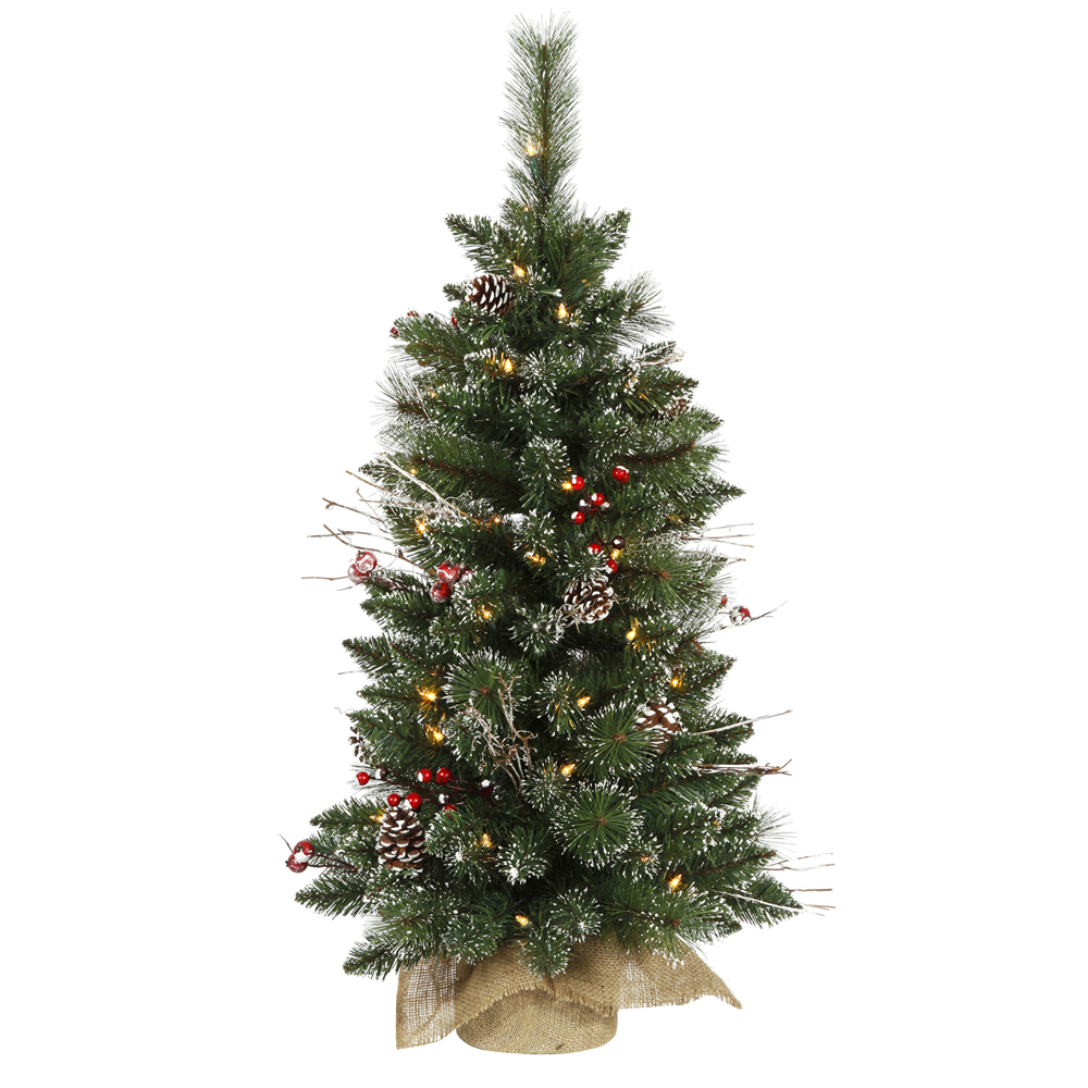 3 Foot Snow Tipped Pine and Berry Artificial Christmas Tree 50 DuraLit LED M5 Italian Warm White Mini Lights
