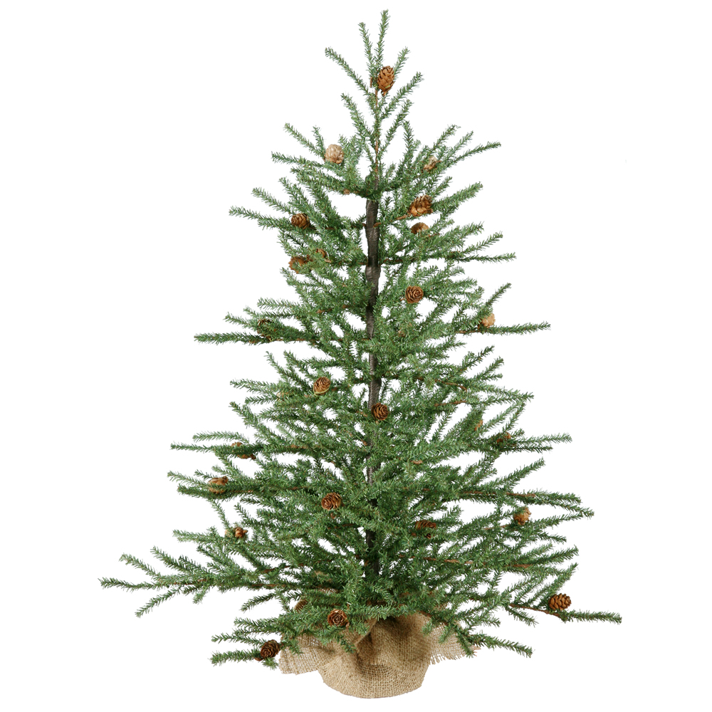 3 Foot Carmel Pine Artificial Christmas Tree - 50 DuraLit Incandescent Clear Bulbs - Burlap Base