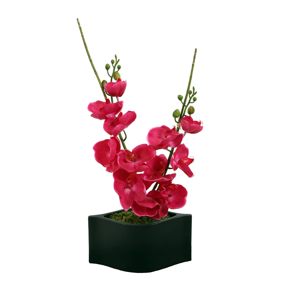 24 Inch Artificial Orchid Floral Arrangement Black Wave Base